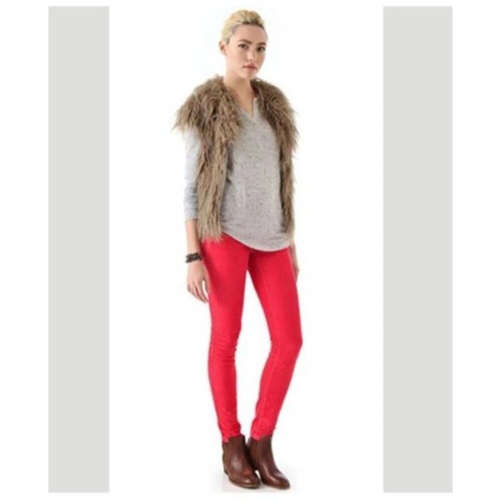 FREE PEOPLE Rouge Hot Pink Skinny Stretch CORDUROY PANTS W28 Hipster Modern Hobo